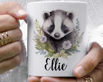 Personalised Badger Coffee Mug, Woodland Nature Lover Gift