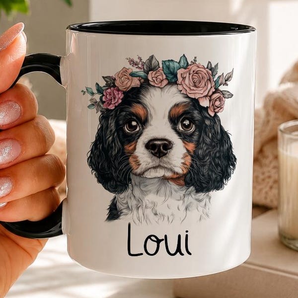 Personalised Tri Cavalier Mug, Gift for Dog Mum, Cavalier Owner & Dog Lover
