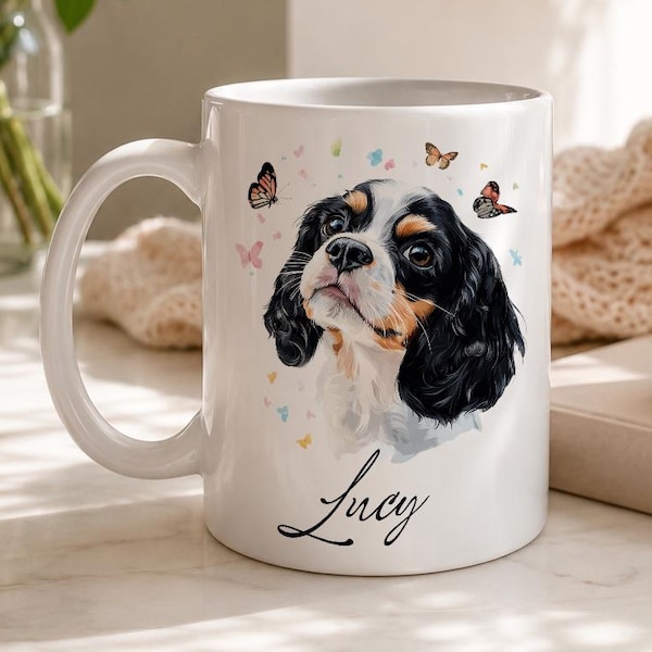 Personalised Tri Cavalier King Charles, Dog Lover Gift for Dog Mum.