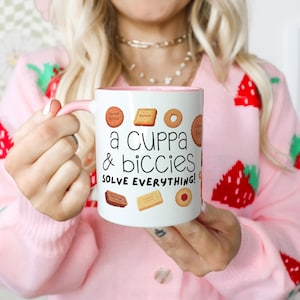 A Cuppa & Biccies Solve Everything! I Love Biscuits, Biscuit Print Mug, Biscuit Lover Gift, Funny Coffee Mug, Tea and Biscuit Gift.