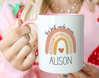 Personalised Work Mum Mug, Rainbow Design,Special Colleague Gift