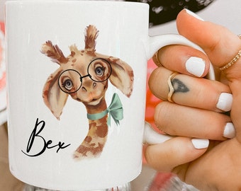 Personalized Giraffe Mug, Funny Giraffe with Glasses
