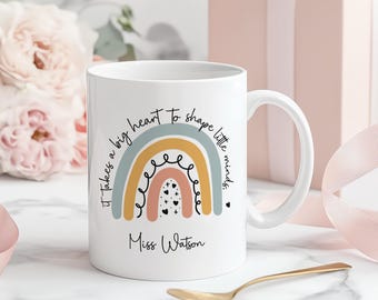 Personalised Teacher Mug, Rainbow Design, Thank You Gift