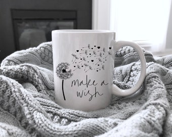 Dandelion Wish Mug, Floral Ceramic Coffee Cup, Gift for Her