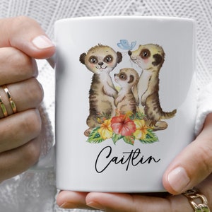 Personalised Meerkat Mug, Meerkat Coffee Mug, Meerkat Print Mug, Meerkat Birthday Gift, Meerkat Gifts, Watercolour Meerkat Birthday Gift Mug