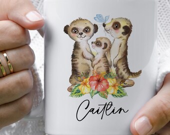 Personalised Meerkat Mug, Meerkat Coffee Mug, Meerkat Print Mug, Meerkat Birthday Gift, Meerkat Gifts, Watercolour Meerkat Birthday Gift Mug