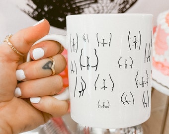 Butt Illustration Ceramic Mug, Body Positive Funny Gift
