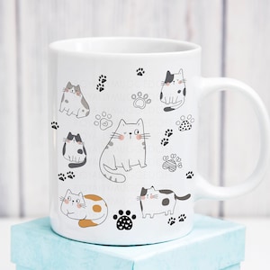 Mug doodle chat, Mug amoureux des chats, cadeau pour amoureux des chats, Mug chat dessin au trait, cadeau pour propriétaire de chat, carte mug chat drôle, cadeau mug chat mignon cadeau d'anniversaire