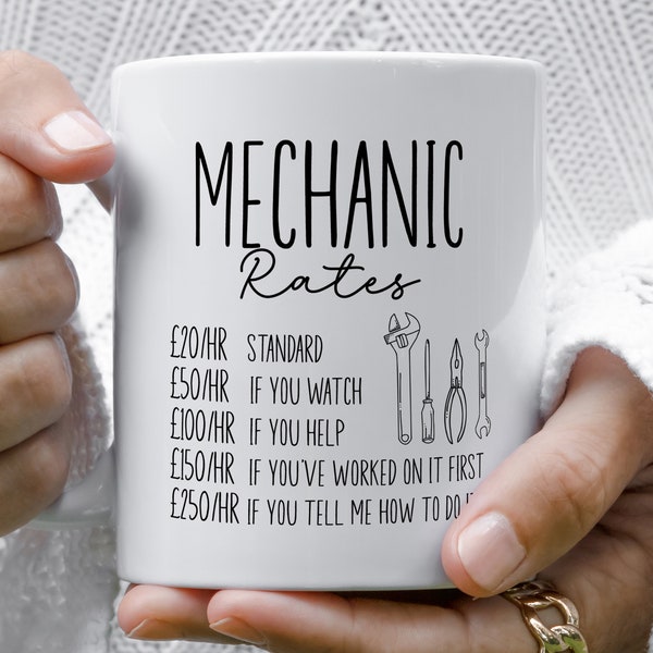 Mechanic Hourly Rate, Car Mechanic Gifts for Mechanic, Mechanical Engineer, Grease Monkey Coffee Mug.