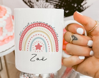 Personalized Godmother Mug, Rainbow Ceramic Coffee Mug, Godchild Gift