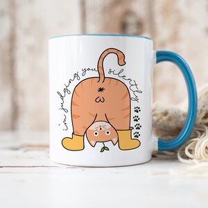 Judging You Silently, Cat Butt Mug, Funny Cat Mug, Rude Cat Mug, Cat Bum Mug, Ginger Cat Mug Cat Dad Mug, Sarcastic Cat Mug Pet Parent Gift, Blue Inside