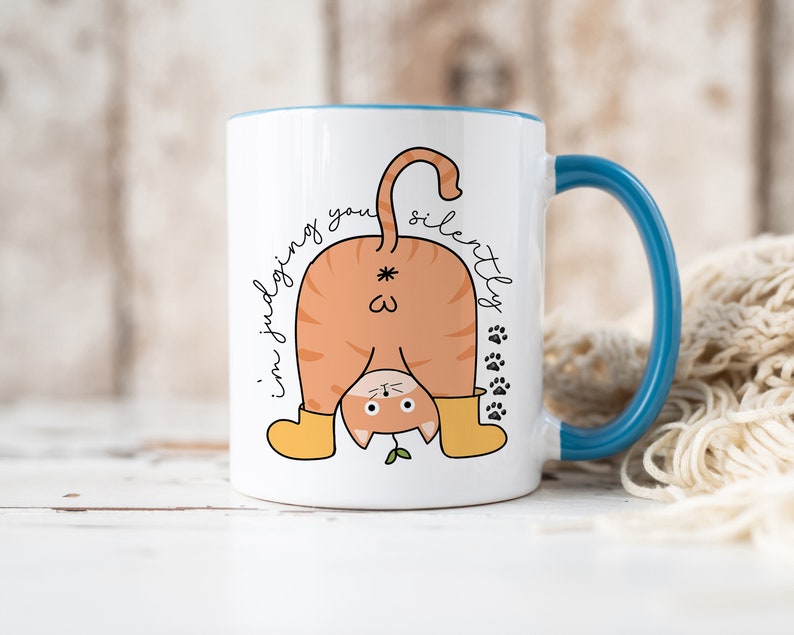 Judging You Silently, Cat Butt Mug, Funny Cat Mug, Rude Cat Mug, Cat Bum Mug, Ginger Cat Mug Cat Dad Mug, Sarcastic Cat Mug Pet Parent Gift, Blue Inside