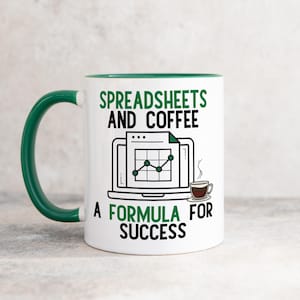 Spreadsheets en koffie: een formule voor succes, sneltoets voor Excel-mok, gegevensmok Excel, cadeau accountant, cadeau belastingaccountant, mok spreadsheet