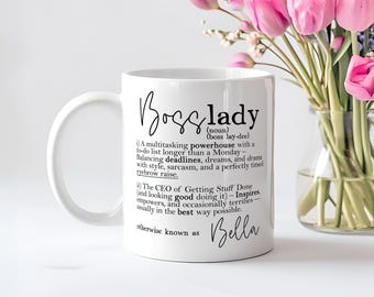 Personalised Boss Lady Mug, Boss Definition, Work Bestie Gift, Promotion Congratulations Gift, Business Lady.