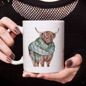 Highland Cow Tartan Mug, Cow Lover Gift, Cute Cow Mug, Scottish Highland Cow Mug, Tartan Mugs, Highland Cow Coffee Mug, Farm Animal Mug