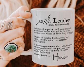 Personalised Leash Leader Definition Mug, Thank You Gift Dog Walking, Best Dog Walker Gifts.