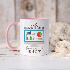 Personalised Power BI Mug, Dashboard Guru Data Engineer Gift, Sales Marketing Representative Coffee Mug. Pink Inside