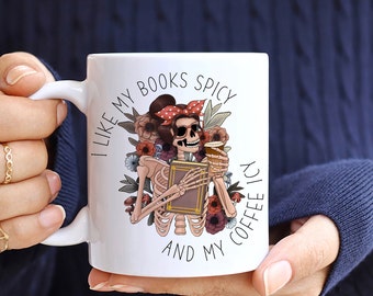 Skelet ijskoffiemok, pittige boekenlezer cadeau, grappig verjaardagscadeau boekenwurm.