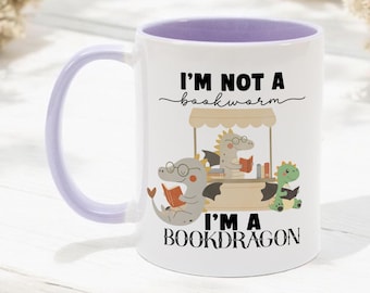 I’m Not a Bookworm, I’m a Bookdragon Mug, Cute Dragon Reading Mug, Bookish Gift for Readers & Librarians