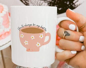 Bästa temugg, bästa vänpresent, rosa tekannaillustration