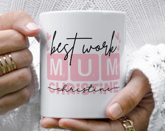 Personalised Best Work Mum Mug, Mothers Day Birthday Gift for Work Colleague, Co-Worker Friend Gift, Work Family Mugs.