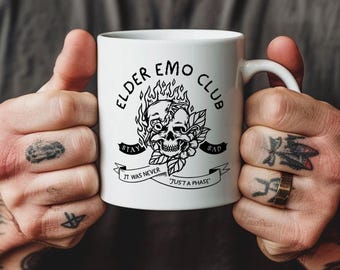 Elder Emo Club, Goth Punk, Alternatives Emo Geburtstagsgeschenk, Schädelblumen, es ist nicht nur ein Phasengeschenk, Emo Skull Mug, Goth Mum.