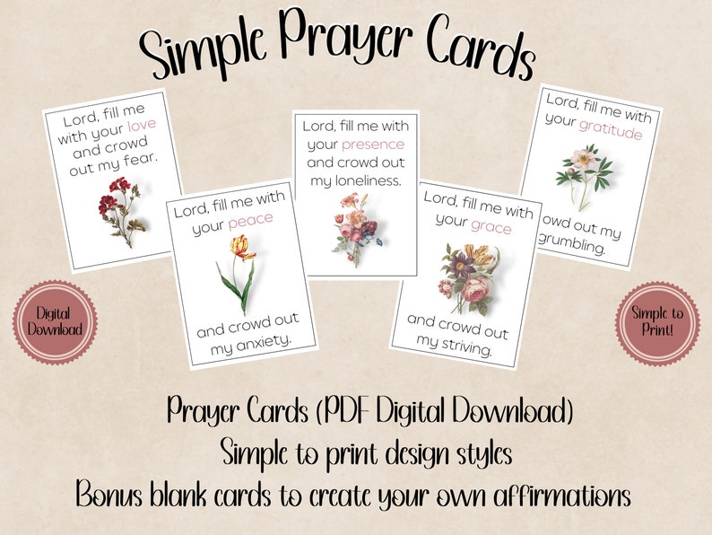 Simple Prayer Cards Printable Cards Prayer Cards Bible Cards Card Sets Christian Gift Digital ...