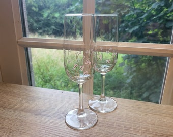 Cherry blossom champagne flutes, processo glasses, pair of glasses