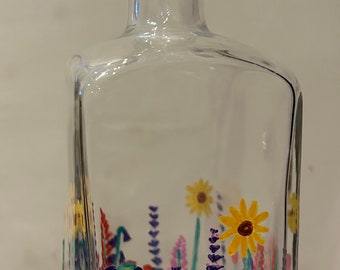 Hand painted mixed flowers decanter