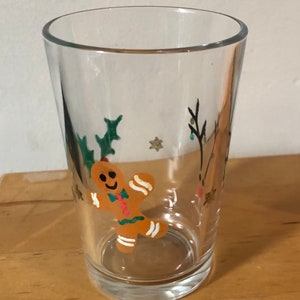 Hand painted Christmas tumbler glass, gingerbread man glass, holy, reindeer