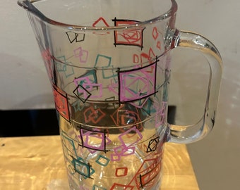 Hand painted abstract cubes jug