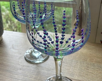 One Hand painted large lavender gin glasses, not a pair any more just 1 glass