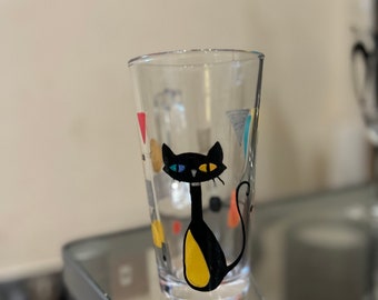 Cat long latte glass, abstract colourful cat design