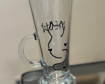 Cat latte glass, kitty coffee cup, meow glass