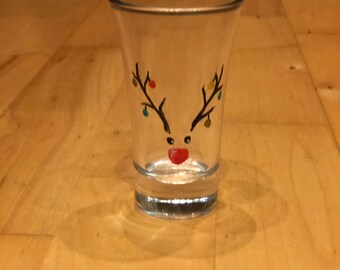 Hand painted Christmas reindeer shot glass