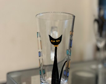 Vaso de café con leche largo de gato geométrico, taza de vidrio de diseño de gato colorido abstracto