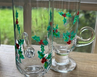 Pair of Hand painted Christmas holy glasses