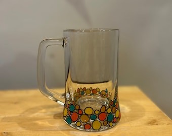 Hand painted half pint glass, dotwork, colourful glass