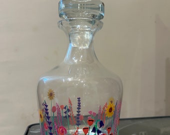 Hand painted mixed flowers decanter