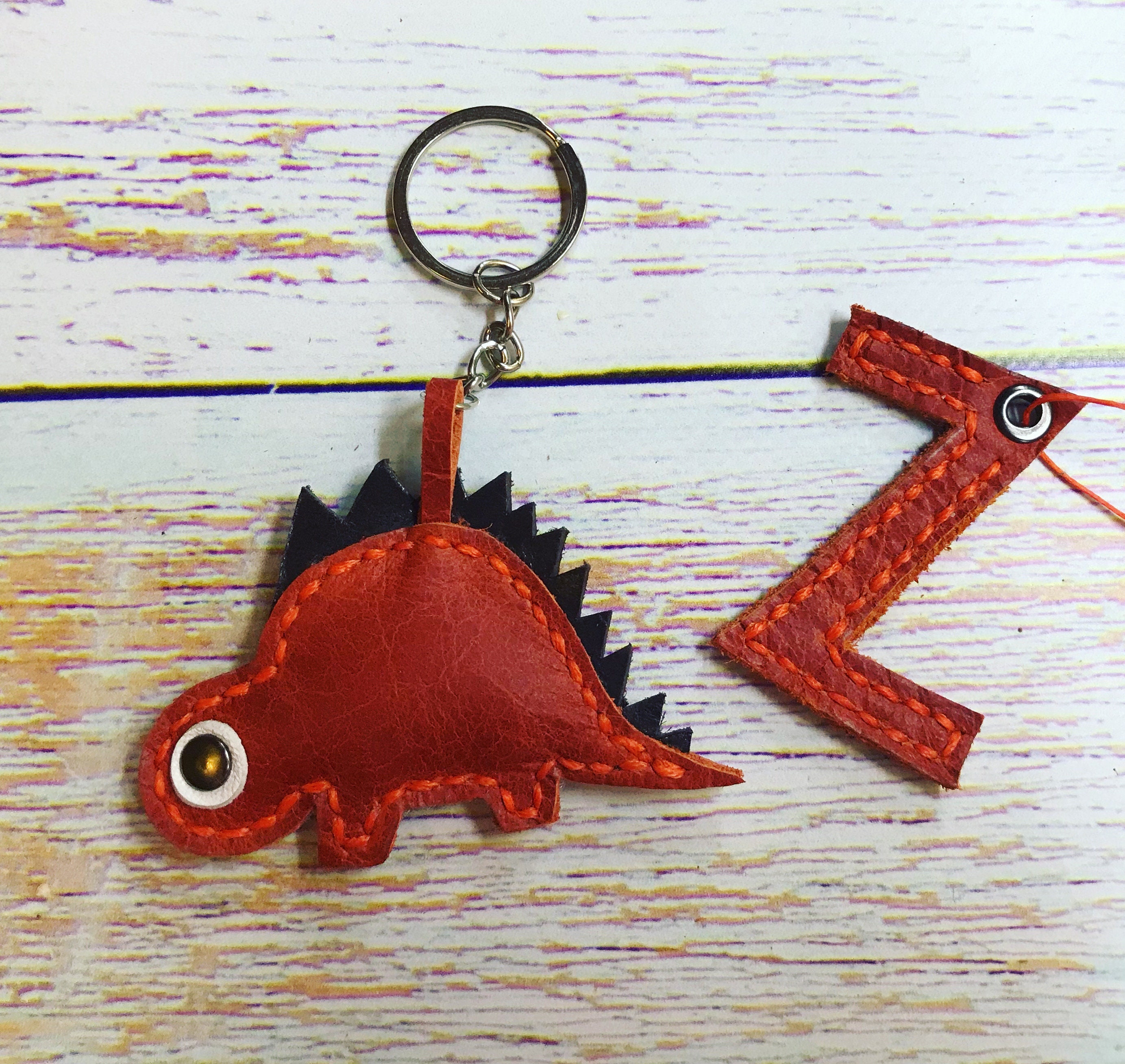 Dinosaur keychain leather keychain Handmade Keychain Etsy