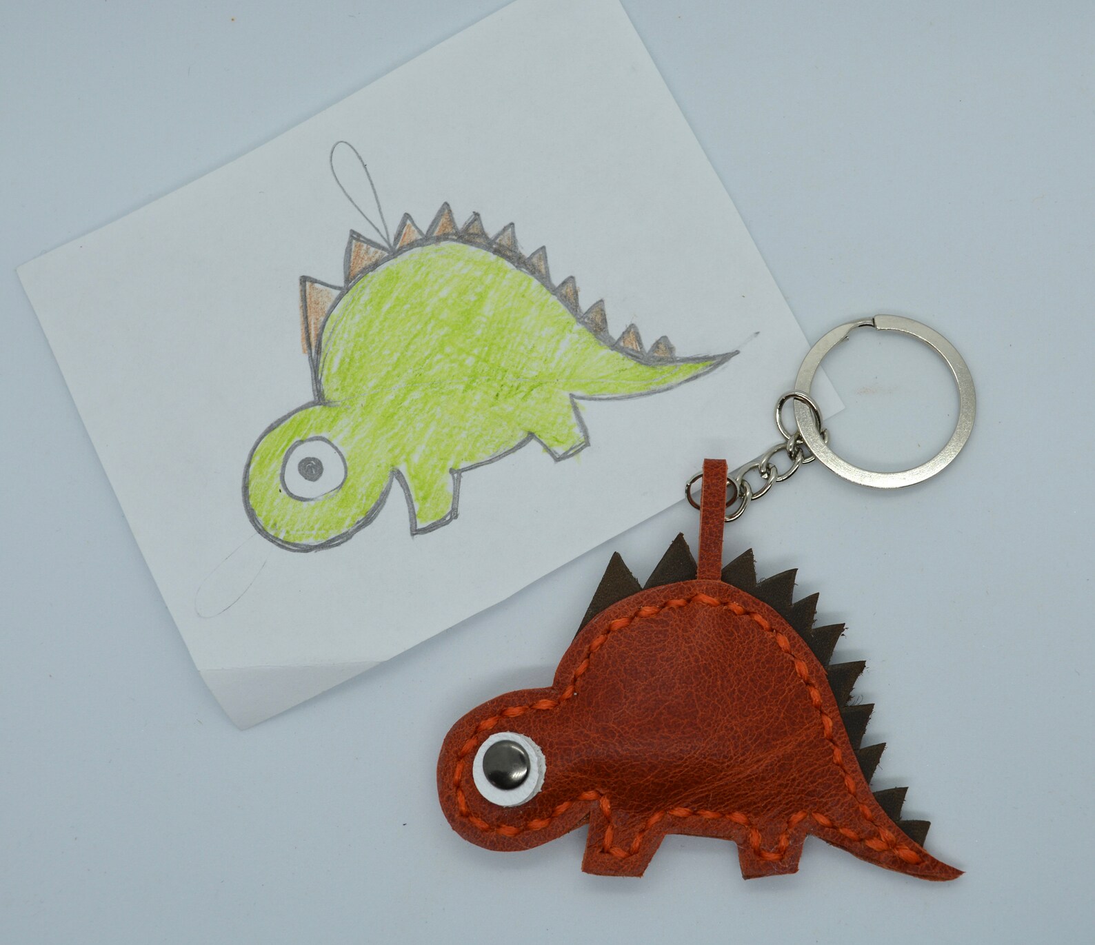 Dinosaur keychain leather keychain Handmade Keychain Etsy