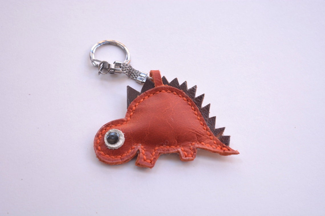 Dinosaur keychain leather keychain Handmade Keychain Etsy