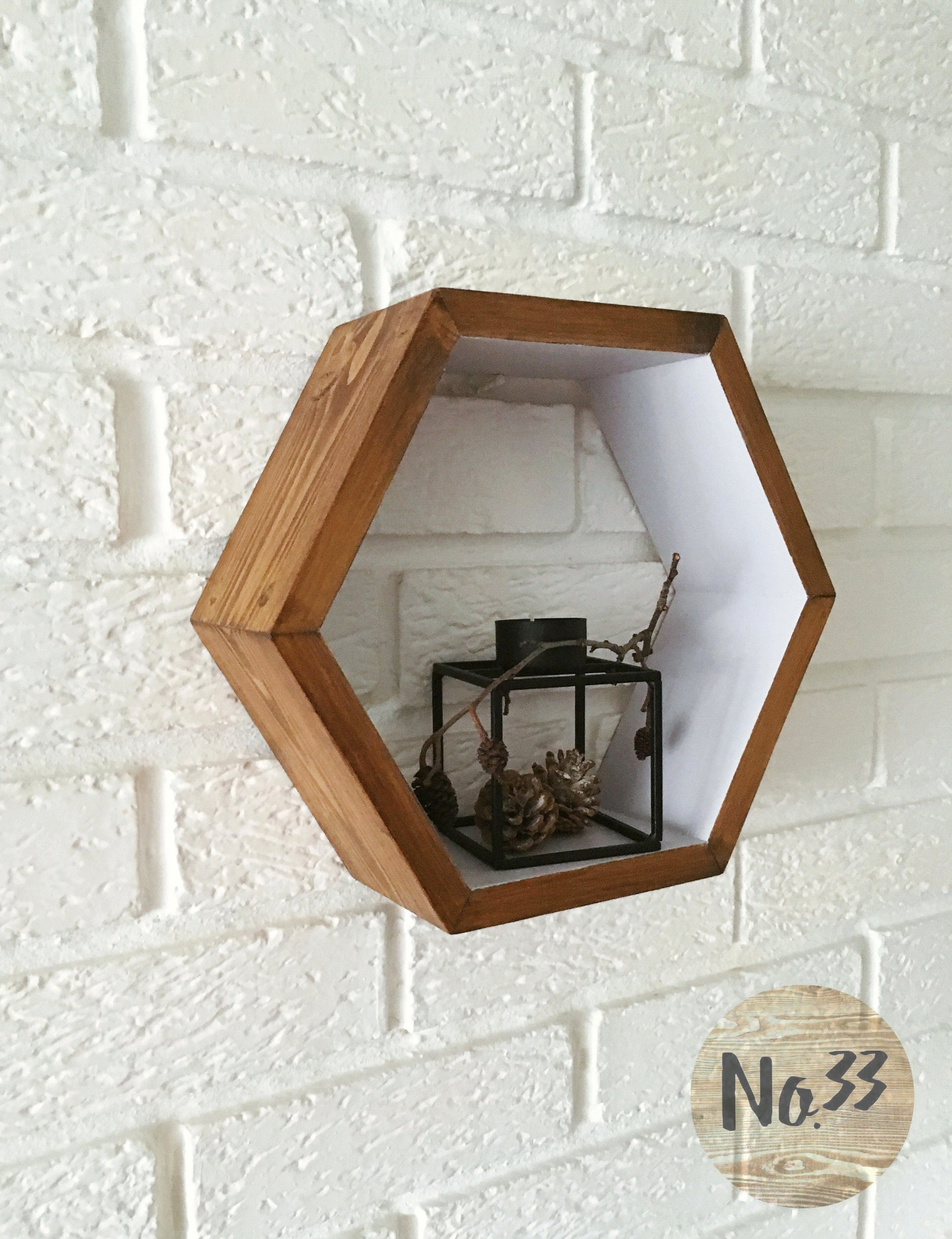Handmade Wooden Hexagon Shelf/ Walnut Etsy