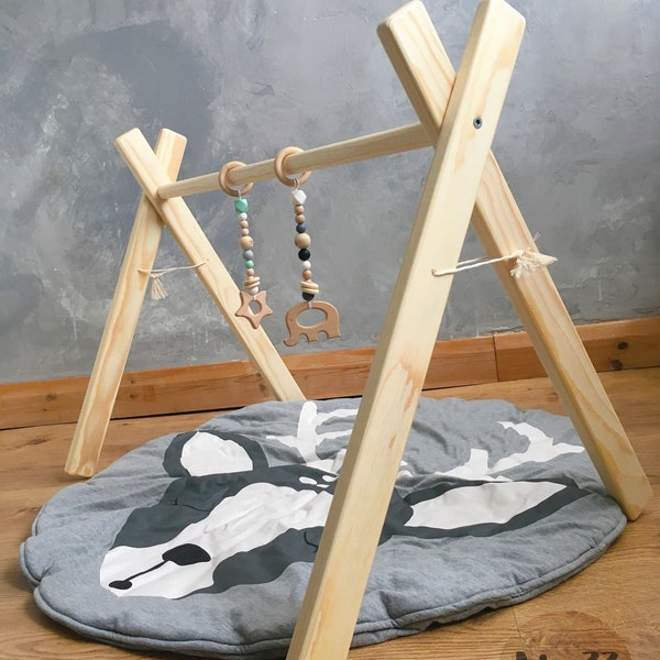 Handmade wooden baby gym frame/ play centre in Natural