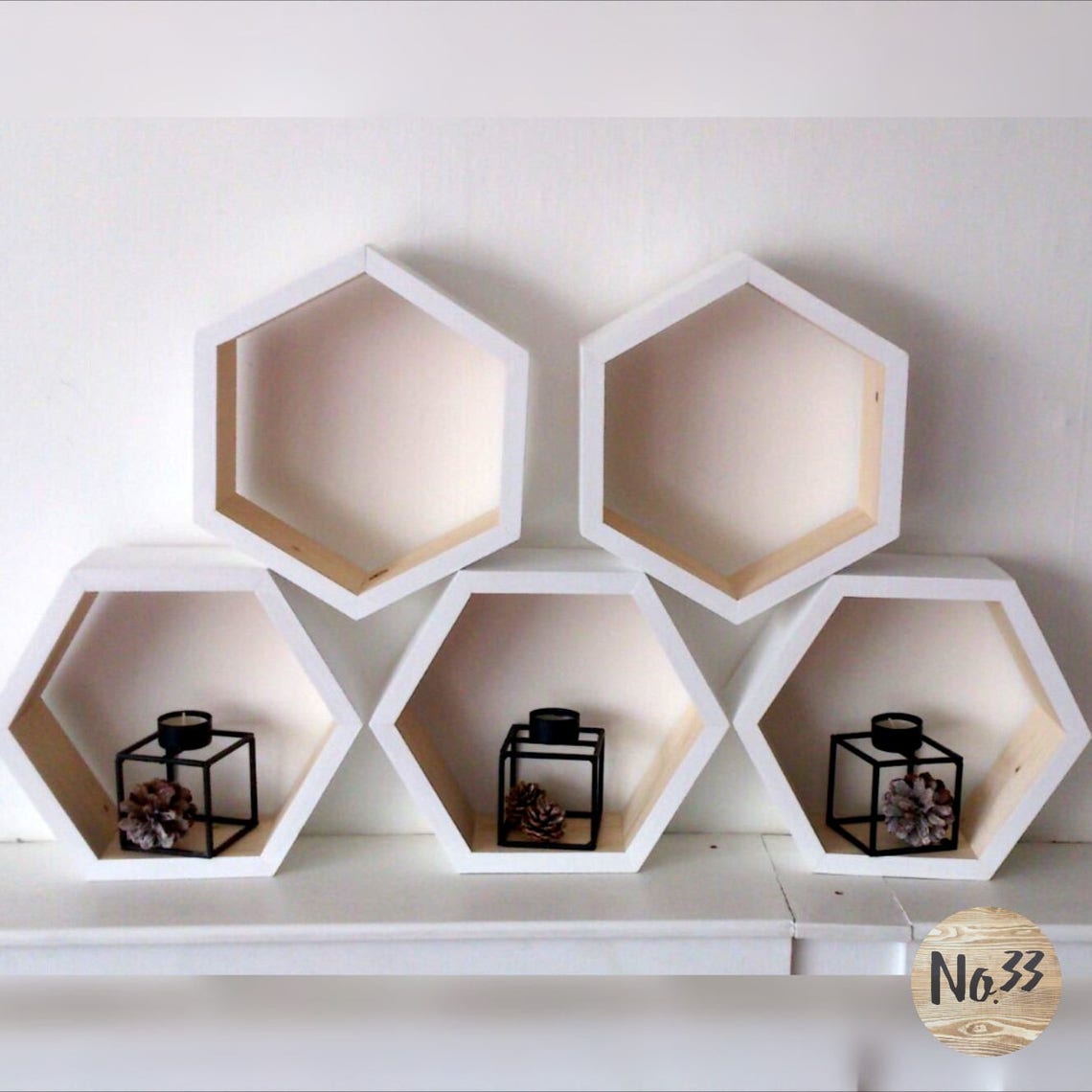 Handmade Wooden Hexagon Shelf in Whites Etsy UK
