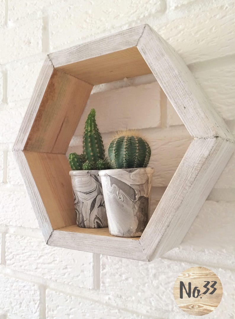Handmade Wooden Hexagon Shelf in Whites Etsy UK