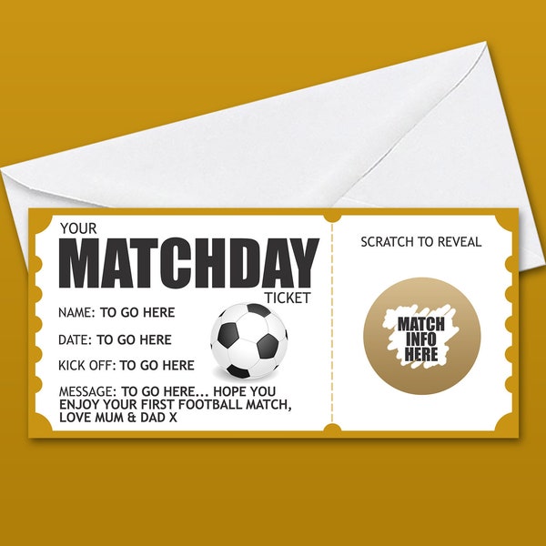 Personalised Scratch Off Football Ticket, Custom Surprise Football Match, Replica Ticket for Surprise Football Game, Fake Football Ticket