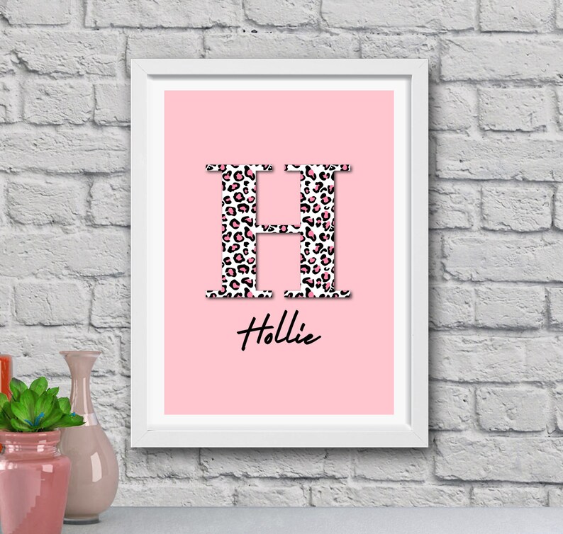 Leopard Print Initial Wall Art Name