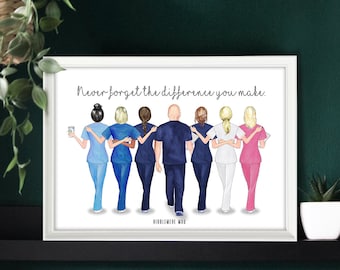 Personalised Nurse Print, NHS Nurse Gift, Best Friends, Midwife Print, Vet Gift, Doctor Print, Scrub Life, Nurse Life, NHS Friends, Scrubs