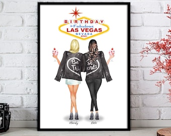 Las Vegas Best Friends, Best Friends Trip, Las Vegas Birthday, Personalised Birthday Print, Las Vegas Personalised Print, Girls Trip, Vegas